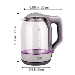 Taurus Omega | Glass Electric Teapot with Led Light | Electric Kettle | Appliances | Wireless Jug | 1.8 liters | 65 ounces | Water boiler | Minimalist