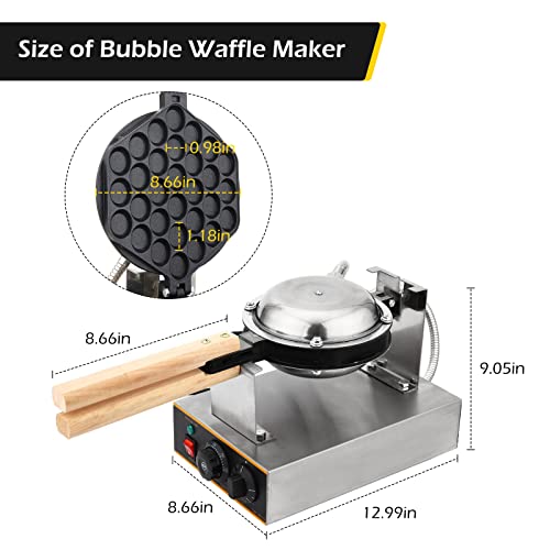 Dyna-Living Bubble Waffle Maker 1400W Commercial Bubble Waffle Maker Machine Non-stick Egg Waffle Maker Electric Bubble Waffle Baker for Home Use