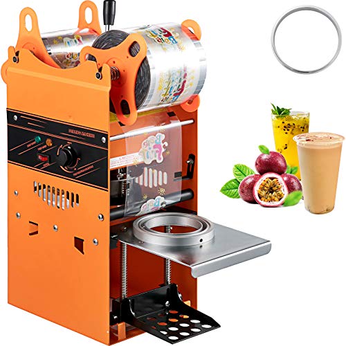 VEVOR Manual Tea Cup Sealer Machine, 300-500 Cup/h Manual Boba Tea Sealer Machine, Orange, 90/95mm Cup Diameter Cup Sealing Machine with Heating Technology for Bubble Milk Tea