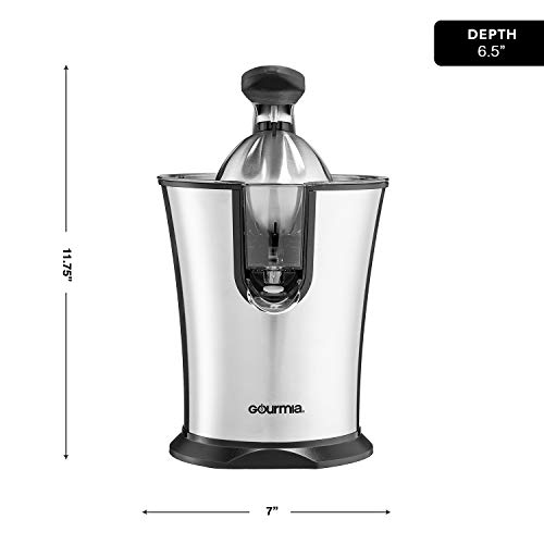 Gourmia EPJ100 Electric Citrus Juicer Stainless Steel 10 QT 160 Watts Rubber Handle And Cone Lid For Easy Use One-Size-Fits-All Juice Cone For Easy Storage. - 110V