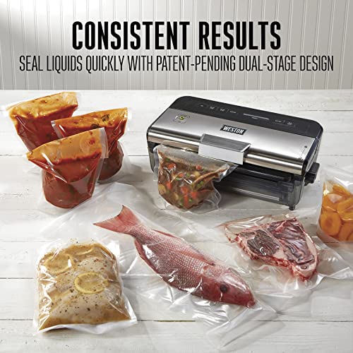 WESTON BRANDS Wet & Dry Vacuum Sealer Machine with Date Code Stamp & Built-In Cutter, 2 Roll Storage & Starter Kit, Pulse Button for Delicate Food, Black (65-1601-W)