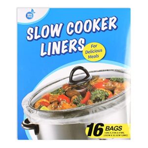 newcos 16 bags slow cooker liners, disposable multi use cooking bags,large size fit 3qt to 8qt, plastic bags for slow cooker, pans, aluminum cooking trays, bpa free-13 x 21 inches, 3 quarts