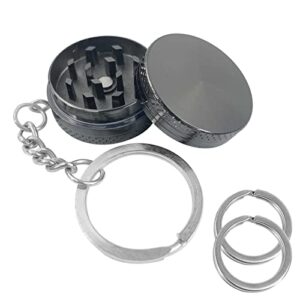 yacool mini metal spice grinder 1.18 inch silver grey, with 25mm diameter metal key chain rings*2, cute key chain for men and women