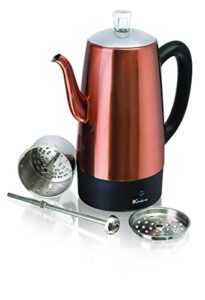 euro cuisine per12 electric percolator 12 cup stainless steel coffee pot maker - copper finish
