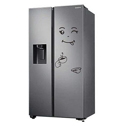 ANFRJJI Greedy Cute Characters Stickers for Fridge - PVC Removable Wall Decals - Kitchen Refrigerator Decor with Appetizing Faces - Effect 20"x34"inch (Black-JWH213-Fridge)