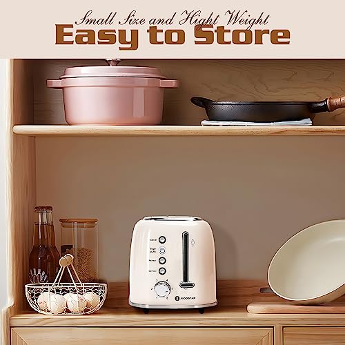 Aigostar Toaster 2 Slice, Retro Extra-Wide Slot Toasters Best Rated Prime for Toasting Bagels, Breads， Waffles & More, Cancel, Defrost & 6 Browning, Removable Crumb Tray, Stainless Steel, Cream White