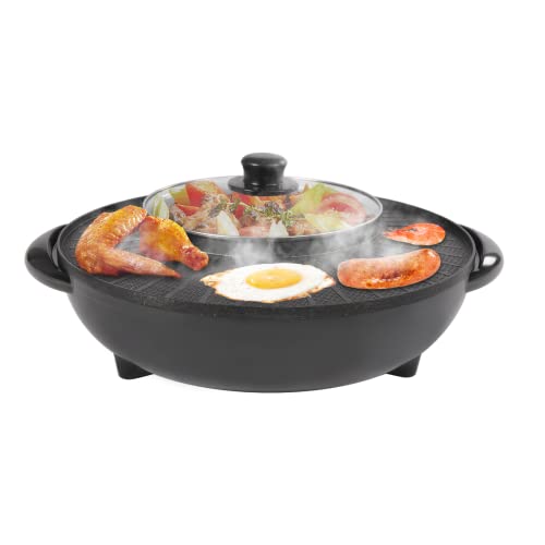 Circular Edition Hotpot Grill Combo Indoor BBQ, Electric Hot Pot with Divider, Portable Smokeless Grill,for Family and Friends Dinner