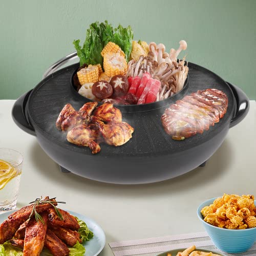 Circular Edition Hotpot Grill Combo Indoor BBQ, Electric Hot Pot with Divider, Portable Smokeless Grill,for Family and Friends Dinner