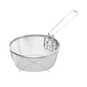 stainless steel deep fry basket fried basket, round fryer basket, deep wire strainer for frying, oil drainer strainer tool with handle, ideal for chips, fries, shrimps