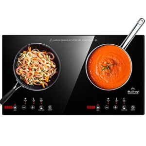 duxtop built in induction cooktop 2 burner, 1800w double induction burner with temperature control, sensor touch electric countertop burner with timer and safety lock, easy to clean, bt-k35
