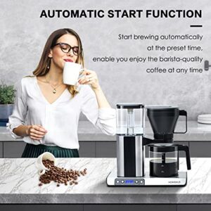 HOMOKUS 8 Cup Stainless Steel Programmable Coffee Maker with Timer - Drip Coffee Machine with Glass Carafe - Polished Silver - 40 Oz - 1.2L