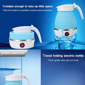 Travel Foldable Electric Kettle Ultrathin Food Grade Silicone Kettle with Separable Power Cord and Handle Boil Dry Protection and Easy for Storage Collapsible Heating Boiler for Coffee Tea (Blue)