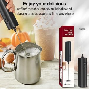 Milk Frother Handheld, COKUNST Battery Operated Milk Frother for Matcha Coffee, Electric Drink Mixer Portable Mini Foam Maker for Frappe, Hot Chocolate, Cappuccino and Latte, No Stand, Black