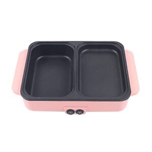 2-in-1 Electric Grill and Hot Pot, Smokeless Indoor Griddle, Portable Non-Stick Teppanyaki Pan, Adjustable Temperature, 1200W Power - Ideal for Indoor/Outdoor Parties (Pink)