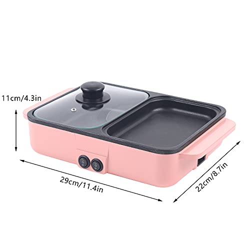 2-in-1 Electric Grill and Hot Pot, Smokeless Indoor Griddle, Portable Non-Stick Teppanyaki Pan, Adjustable Temperature, 1200W Power - Ideal for Indoor/Outdoor Parties (Pink)