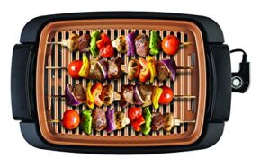 bella indoor smokeless grill, 12 x 16 inch copper titanium coated nonstick cooking surface, multifunction grill & skillet