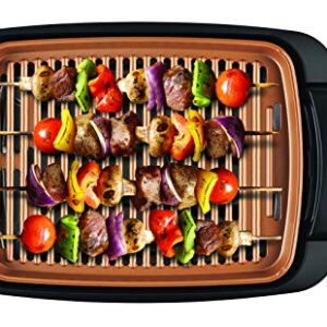 BELLA Indoor Smokeless Grill, 12 x 16 Inch Copper Titanium Coated Nonstick Cooking Surface, Multifunction Grill & Skillet