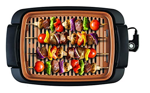 BELLA Indoor Smokeless Grill, 12 x 16 Inch Copper Titanium Coated Nonstick Cooking Surface, Multifunction Grill & Skillet