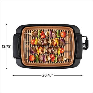 BELLA Indoor Smokeless Grill, 12 x 16 Inch Copper Titanium Coated Nonstick Cooking Surface, Multifunction Grill & Skillet