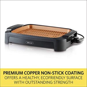 BELLA Indoor Smokeless Grill, 12 x 16 Inch Copper Titanium Coated Nonstick Cooking Surface, Multifunction Grill & Skillet