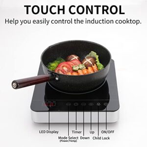 Weceleh Portable Single Induction Cooktop Hot Plate Countertop Burner Cooker 1 Burner, 1800W, 9 Power Levels, 10 Temp Levels, Timer, Auto-Shut-Off, Touch Panel, LED Display, Child Safety Lock, Black