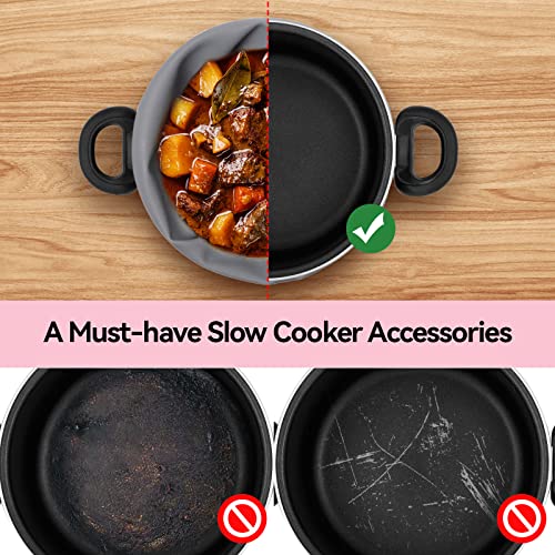 2 Pack Silicone Slow Cooker Liners, Reusable Crock Pot Liners, Silicone Crockpot Liner for 6,7,8 Quarts Crockpot, Slow Cooker Cooking Bags for Oval or Round Pot (Pink+Grey)