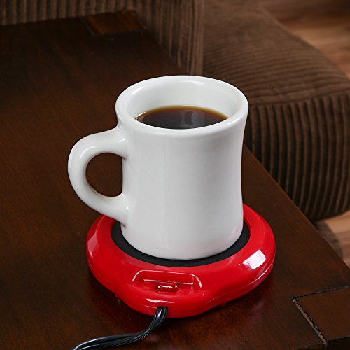 Home-X - Mug Warmer, Multipurpose Heating Pad for Desktop Heated Coffee & Tea or Candle & Wax Warmer, Red Finish