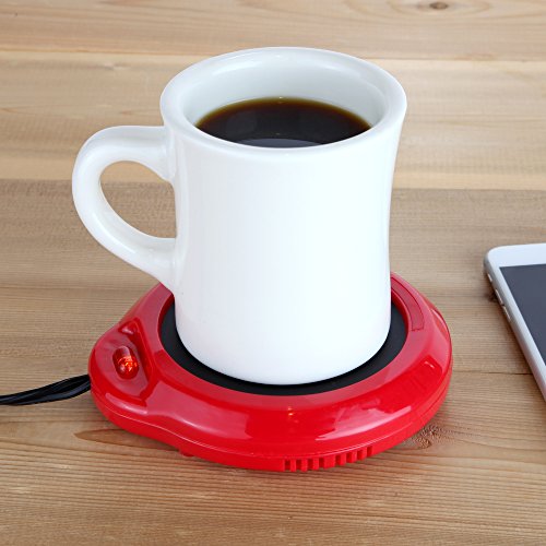 Home-X - Mug Warmer, Multipurpose Heating Pad for Desktop Heated Coffee & Tea or Candle & Wax Warmer, Red Finish