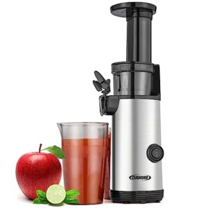 cushore masticating juicer with powerful 60nm dc motor, easy to clean cold press juice extractor, low noise, nutrient and vitamin dense, 20oz pulp cup and juice cup and clean tool are included