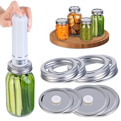 Electric Mason Jar Vacuum Sealer, SEANCHEER Food Saver Jar Sealer Kit for Wide Mouth and Regular Mouth Mason Jars with Electric Vacuum Pump for Food Storage and Fermentation (No Opener Required)