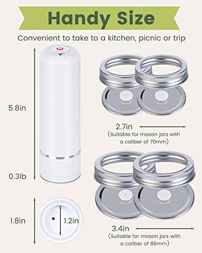 Electric Mason Jar Vacuum Sealer, SEANCHEER Food Saver Jar Sealer Kit for Wide Mouth and Regular Mouth Mason Jars with Electric Vacuum Pump for Food Storage and Fermentation (No Opener Required)