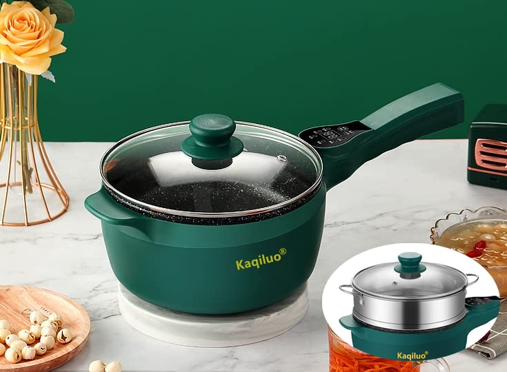 Kaqiluo Multi-Function Computer Board Electric Hot Pot 3L (Including 1.5L Inner Pot + 1.5L Steamer Practical Capacity),Wok, Rapid Noodles Cooker, Steak Pot, Soup Pot, Cook Rice, Travel Cooker, Delay,Keep Warm (Bee pot green)