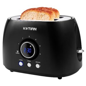 toaster 2 slice,kotian retro toaster,1.5" extra wide slot,stainless steel toasters, bagel,defrost,reheat,cancel function, 6 toast settings, digital timer,removable tray,matte black
