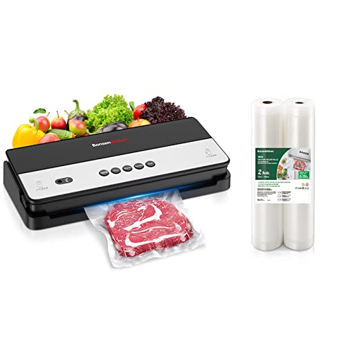 Bonsenkitchen Food Sealer Vacuum Sealer, Built-in Cutter & sealer Bags Rolls and Starter Kit, Dry&Moist Food Modes, Compact Design Air Sealing System Portable Vacuum Sealer, Black