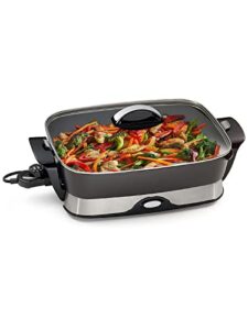 electric skillets nonstick with lids - 16-inch electric frying pan with cool touch handles, for frying, sauteing, simmering and braising, dishwasher safe