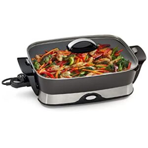 Electric Skillets Nonstick with Lids - 16-inch Electric Frying Pan with Cool Touch Handles, for Frying, Sauteing, Simmering and Braising, Dishwasher Safe