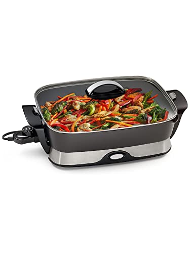 Electric Skillets Nonstick with Lids - 16-inch Electric Frying Pan with Cool Touch Handles, for Frying, Sauteing, Simmering and Braising, Dishwasher Safe