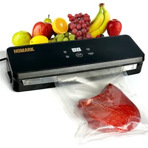 homark vacuum sealer machine, digital display smart function household 80 kpa food saver vacuum sealer with tempered glass surface, dry moist mode, includes 10 vacuum bags 6”x10’, 3 food modes,2 pump speed, lab tested