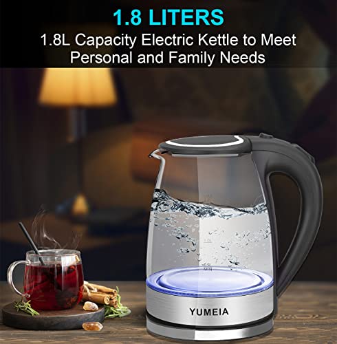 Glass Electric Kettle, Tea Kettle With LED Light,1200W 1.8L Cordless Portable Water Kettle Boiler Tea Pot With BPA-Free, Auto-Shutoff And Boil-Dry Protection Teapot,Stainless Steel Kettle Water Boiler