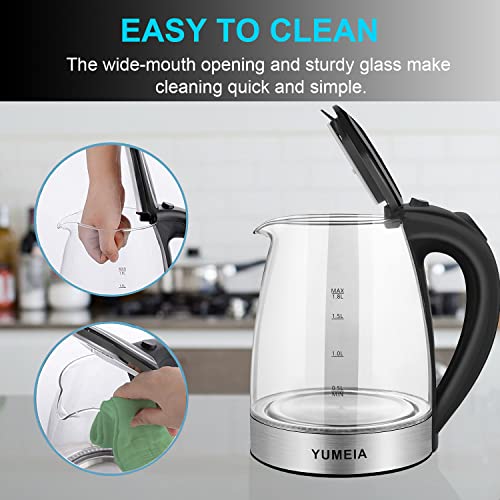 Glass Electric Kettle, Tea Kettle With LED Light,1200W 1.8L Cordless Portable Water Kettle Boiler Tea Pot With BPA-Free, Auto-Shutoff And Boil-Dry Protection Teapot,Stainless Steel Kettle Water Boiler