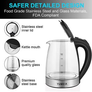 Glass Electric Kettle, Tea Kettle With LED Light,1200W 1.8L Cordless Portable Water Kettle Boiler Tea Pot With BPA-Free, Auto-Shutoff And Boil-Dry Protection Teapot,Stainless Steel Kettle Water Boiler