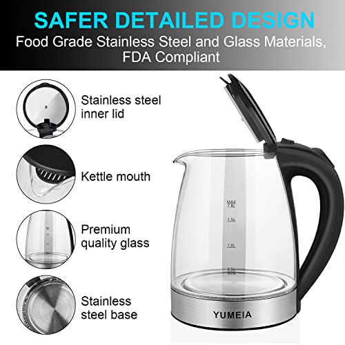 Glass Electric Kettle, Tea Kettle With LED Light,1200W 1.8L Cordless Portable Water Kettle Boiler Tea Pot With BPA-Free, Auto-Shutoff And Boil-Dry Protection Teapot,Stainless Steel Kettle Water Boiler