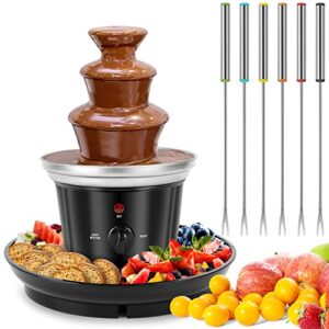 bttoyy 20-oz chocolate fountain,3-tier electric melting machine with 6pcs forks and removable serving tray,mini hot chocolate fondue pot fountain party fondue for for nacho cheese, bbq sauce,ranch,liqueurs