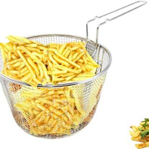 9" Medium Stainless Steel Deep Fry Basket Round Wire Mesh French Chip Frying Serving Food Presentation Tableware With Detachable Handle Fit For Up To 5/6L Pot