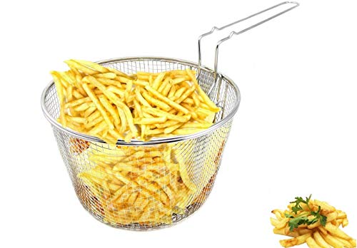 9" Medium Stainless Steel Deep Fry Basket Round Wire Mesh French Chip Frying Serving Food Presentation Tableware With Detachable Handle Fit For Up To 5/6L Pot