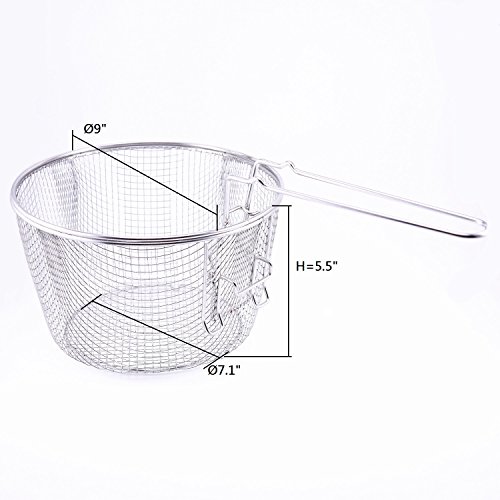 9" Medium Stainless Steel Deep Fry Basket Round Wire Mesh French Chip Frying Serving Food Presentation Tableware With Detachable Handle Fit For Up To 5/6L Pot