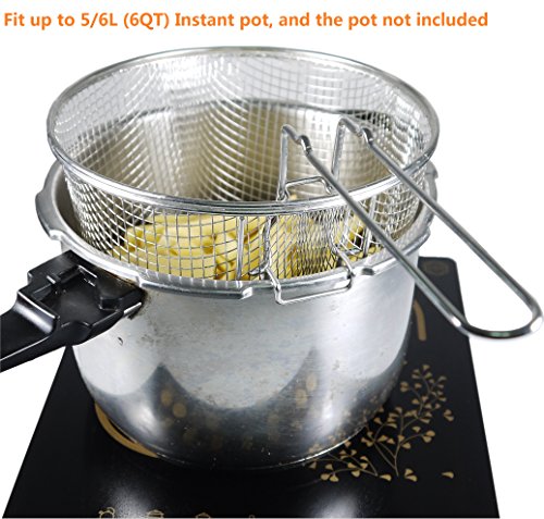 9" Medium Stainless Steel Deep Fry Basket Round Wire Mesh French Chip Frying Serving Food Presentation Tableware With Detachable Handle Fit For Up To 5/6L Pot