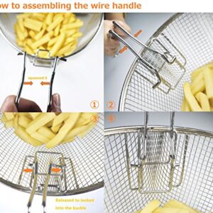 9" Medium Stainless Steel Deep Fry Basket Round Wire Mesh French Chip Frying Serving Food Presentation Tableware With Detachable Handle Fit For Up To 5/6L Pot