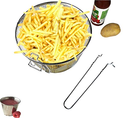 9" Medium Stainless Steel Deep Fry Basket Round Wire Mesh French Chip Frying Serving Food Presentation Tableware With Detachable Handle Fit For Up To 5/6L Pot