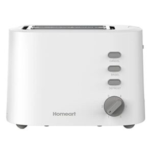 homeart staple 2-slice toaster - stainless steel with removable crumb tray, adjustable browning control with multiple settings to cancel, defrost and bagel - 900w, white